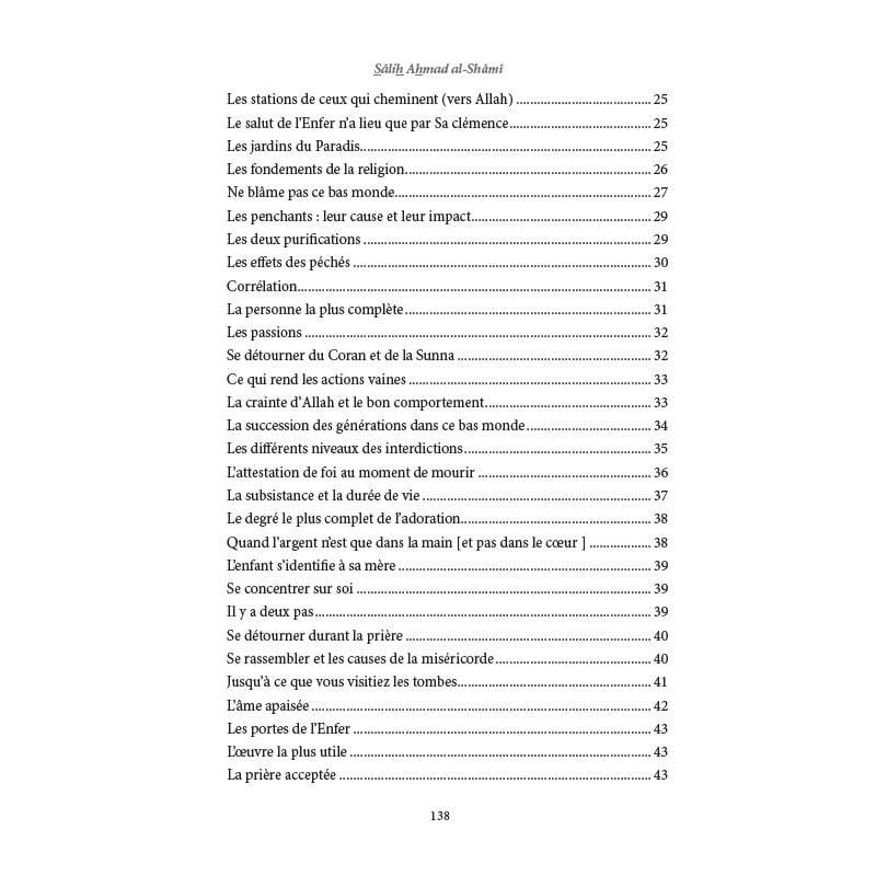Les plus belles citations spirituelles d'Ibn Al-Qayyim : Table des matières, suite